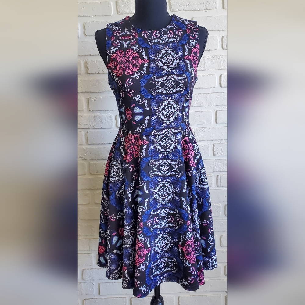 Streetwear Society Fit and Flare Skater Pockets Swing Dress Sheath Blue Pink Med - Picture 9 of 16